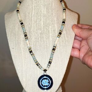 Beaded Necklace, blue medallion